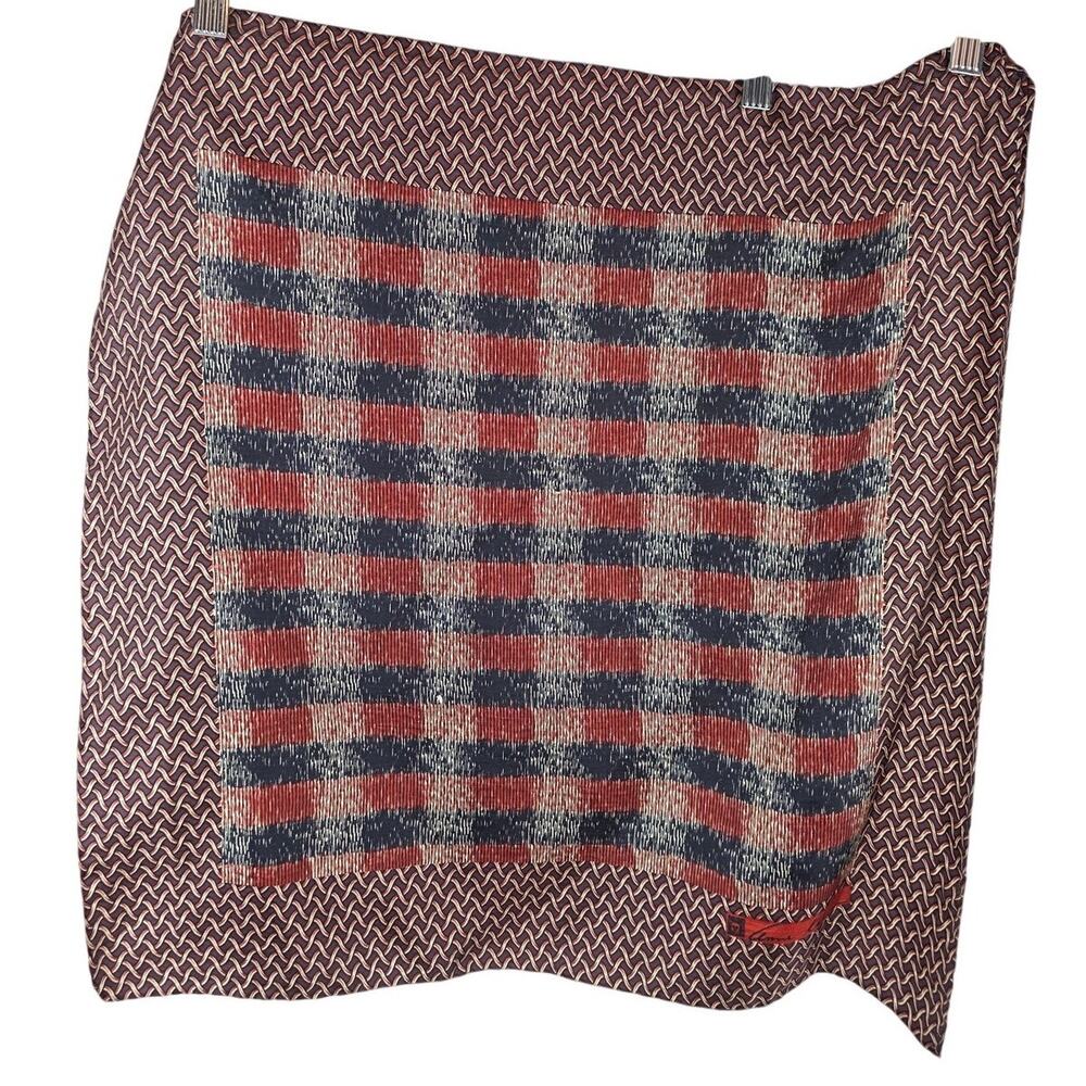 Anne Klein Silk Scarf 21x21 Vintage Italian Boho Plaid Herringbone Square EUC